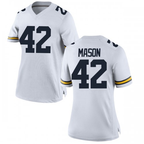 Ben Mason Michigan Wolverines Women's NCAA #42 White Game Brand Jordan College Stitched Football Jersey NCX4654WJ